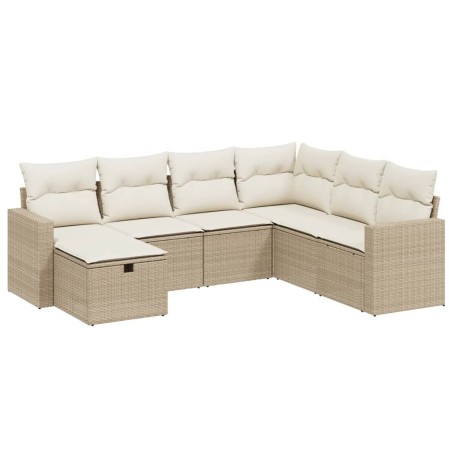 vidaXL Set Divani da Giardino 7 pz con Cuscini Beige in Polyrattan