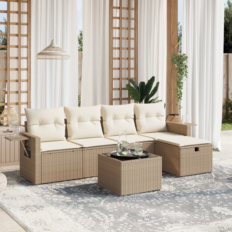 vidaXL Set Divano da Giardino 6 pz con Cuscini Beige in Polyrattan vidaXL Set Divano da Giardino 6 pz con Cuscini Beige in Polyrattan
