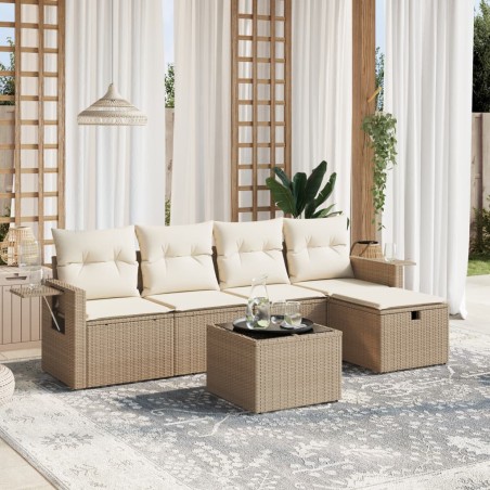 vidaXL Set Divano da Giardino 6 pz con Cuscini Beige in Polyrattan