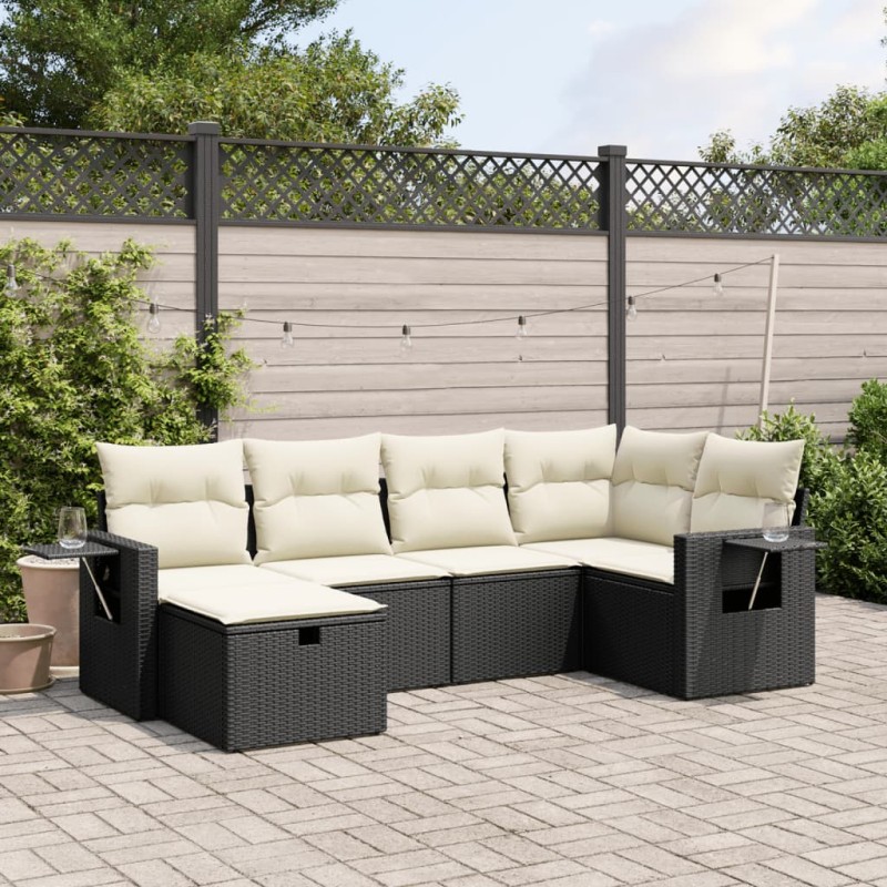 vidaXL Set Divano da Giardino 6 pz con Cuscini Nero in Polyrattan vidaXL Set Divano da Giardino 6 pz con Cuscini Nero in Polyrattan