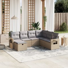 vidaXL Set Divano da Giardino 7 pz con Cuscini Beige Misto Polyrattan