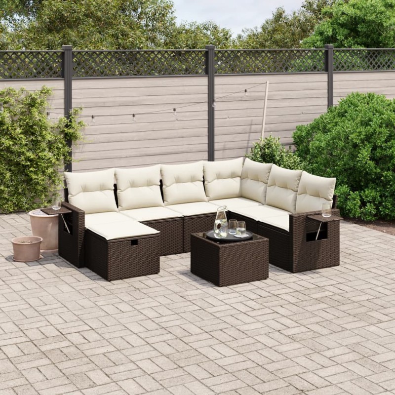 vidaXL Set Divani da Giardino 8 pz con Cuscini Marrone in Polyrattan vidaXL Set Divani da Giardino 8 pz con Cuscini Marrone in Polyrattan