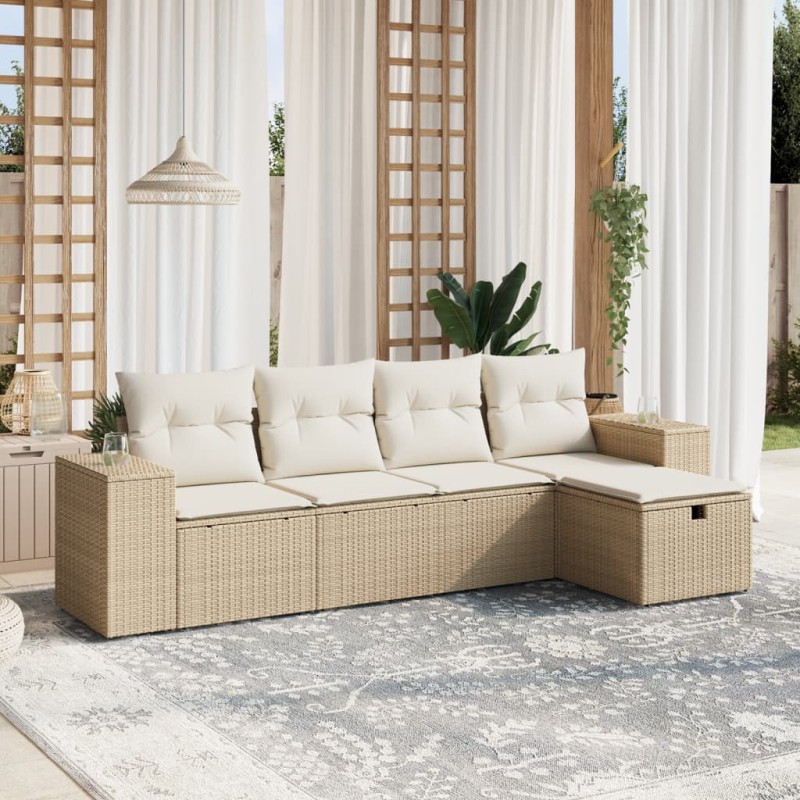 vidaXL Set Divano da Giardino 5 pz con Cuscini Beige in Polyrattan vidaXL Set Divano da Giardino 5 pz con Cuscini Beige in Polyrattan