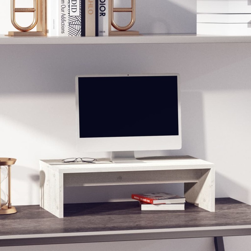 Supporto per Monitor Bianco 50x27x15 cm Legno Massello di Pino Supporto per Monitor Bianco 50x27x15 cm Legno Massello di Pino
