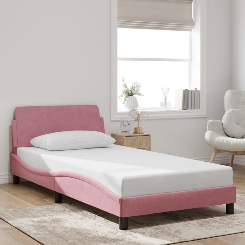 vidaXL Giroletto con Testiera senza Materasso Rosa 100x200 cm Velluto vidaXL Giroletto con Testiera senza Materasso Rosa 100x200 cm Velluto