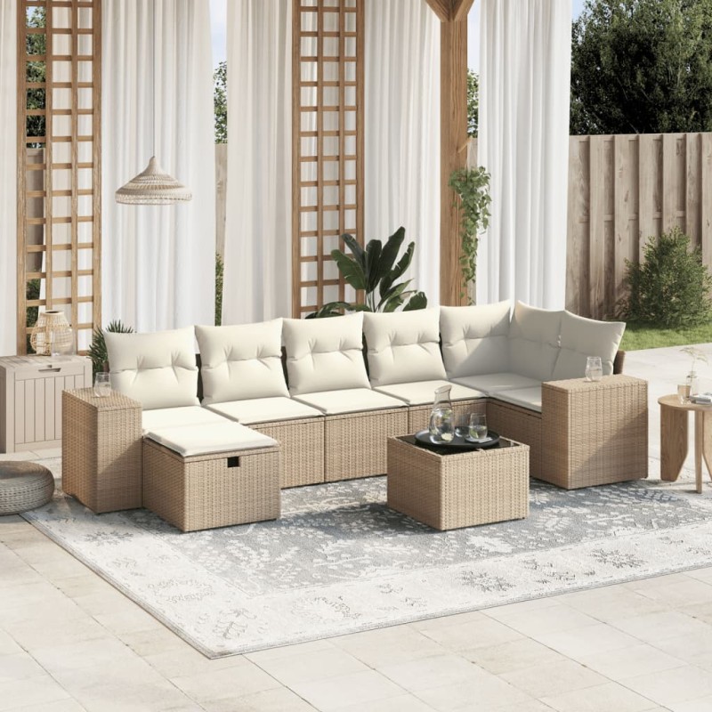 vidaXL Set Divano da Giardino 8 pz con Cuscini Beige in Polyrattan vidaXL Set Divano da Giardino 8 pz con Cuscini Beige in Polyrattan