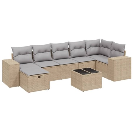 vidaXL Set Divano da Giardino 8 pz con Cuscini Beige Misto Polyrattan
