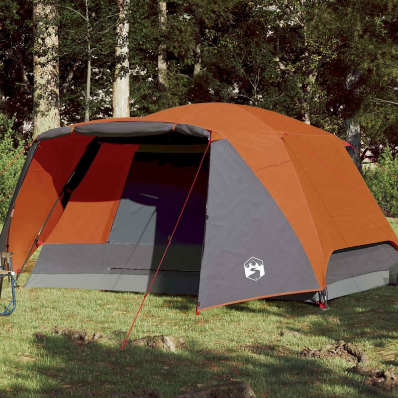 vidaXL Tenda da Famiglia con Portico per 6 Persone Grigio e Arancione