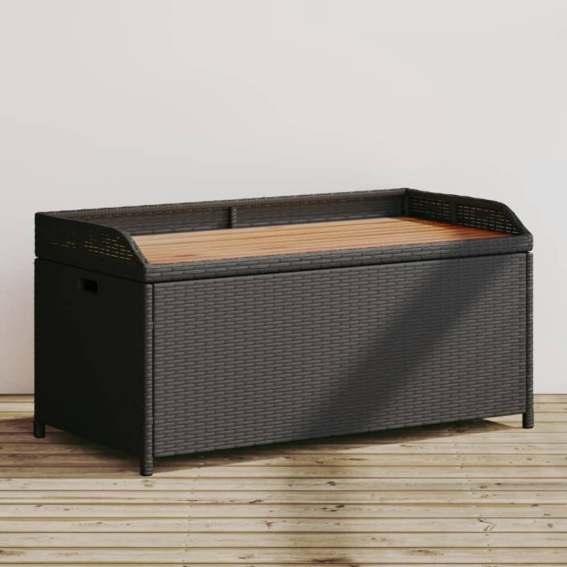 vidaXL Panca Portaoggetti Nera 100x50x52 cm Polyrattan e Legno Acacia vidaXL Panca Portaoggetti Nera 100x50x52 cm Polyrattan e Legno Acacia