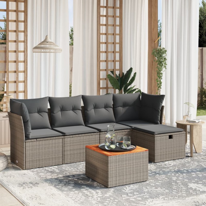 vidaXL Set Divano da Giardino 6 pz con Cuscini Grigio in Polyrattan vidaXL Set Divano da Giardino 6 pz con Cuscini Grigio in Polyrattan