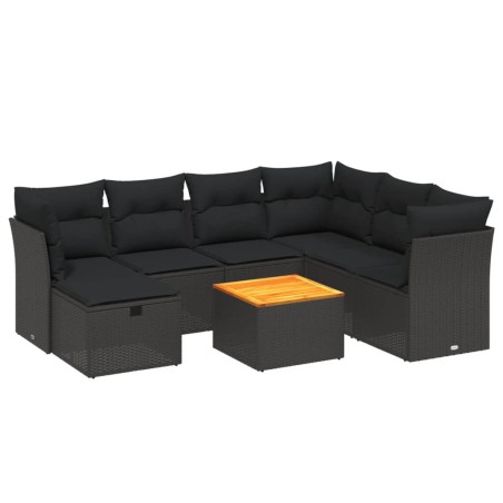 vidaXL Set Divani da Giardino con Cuscini 8 pz Nero in Polyrattan