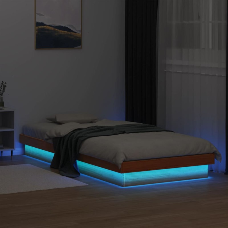 vidaXL Giroletto LED Marrone Cera 100x200 cm in Legno Massello di Pino vidaXL Giroletto LED Marrone Cera 100x200 cm in Legno Massello di Pino