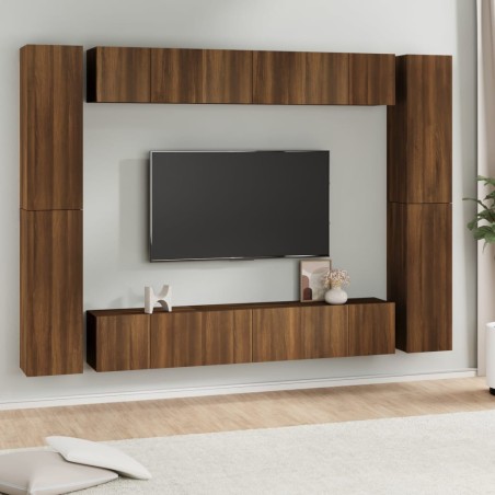 Set Mobili Porta TV 10 pz Rovere Marrone in Legno Multistrato