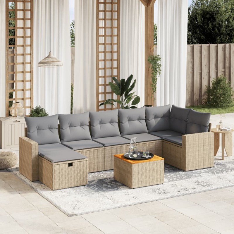 vidaXL Set Divano da Giardino 8 pz con Cuscini Beige Misto Polyrattan vidaXL Set Divano da Giardino 8 pz con Cuscini Beige Misto Polyrattan