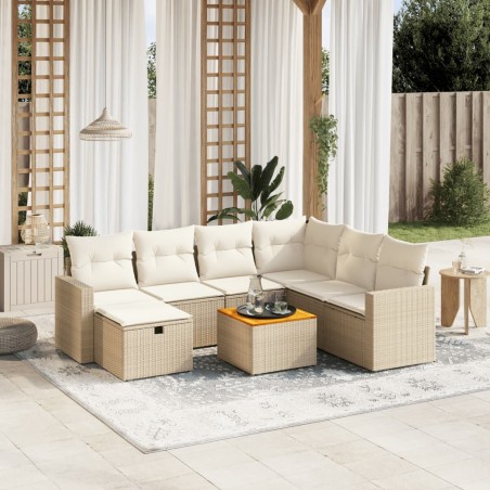 vidaXL Set Divano da Giardino 8 pz con Cuscini Beige in Polyrattan