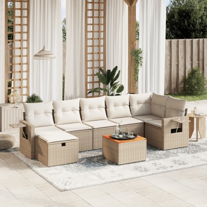 vidaXL Set Divano da Giardino 8 pz con Cuscini Beige in Polyrattan vidaXL Set Divano da Giardino 8 pz con Cuscini Beige in Polyrattan