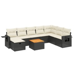 vidaXL Set Divani da Giardino 9 pz con Cuscini Nero in Polyrattan