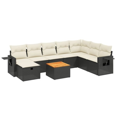 vidaXL Set Divani da Giardino 9 pz con Cuscini Nero in Polyrattan
