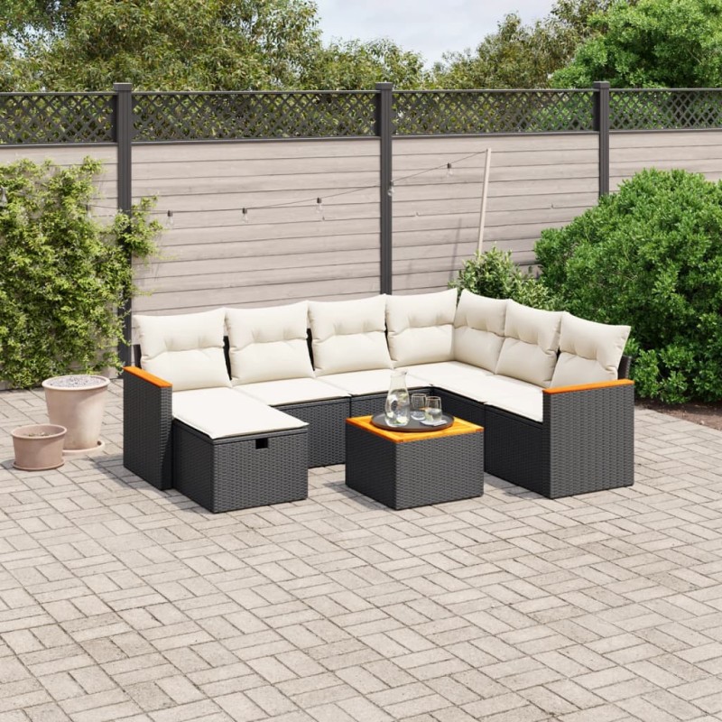 vidaXL Set Divani da Giardino con Cuscini 8 pz Nero in Polyrattan vidaXL Set Divani da Giardino con Cuscini 8 pz Nero in Polyrattan