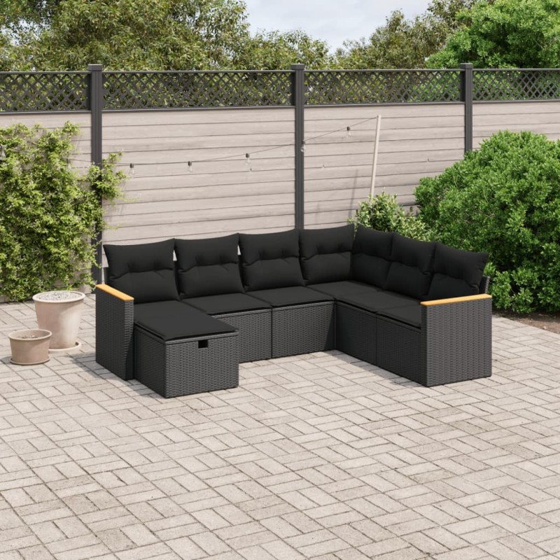 vidaXL Set Divani da Giardino con Cuscini 7pz Nero Polyrattan vidaXL Set Divani da Giardino con Cuscini 7pz Nero Polyrattan