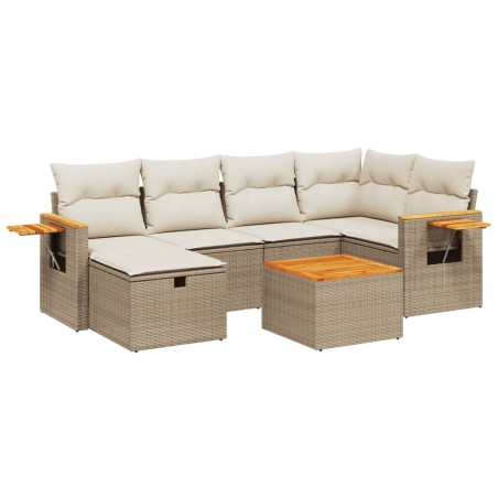 vidaXL Set Divani da Giardino 7 pz con Cuscini Beige in Polyrattan