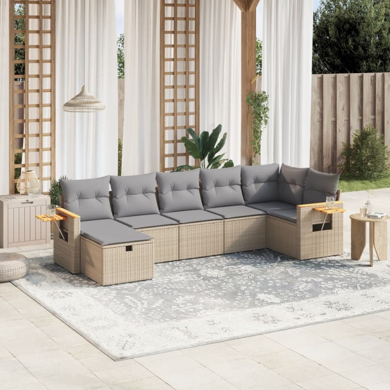 vidaXL Set Divano da Giardino 7 pz con Cuscini Beige Misto Polyrattan vidaXL Set Divano da Giardino 7 pz con Cuscini Beige Misto Polyrattan