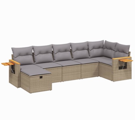 vidaXL Set Divano da Giardino 7 pz con Cuscini Beige Misto Polyrattan
