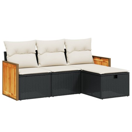 vidaXL Set Divani da Giardino 4 pz con Cuscini Nero in Polyrattan