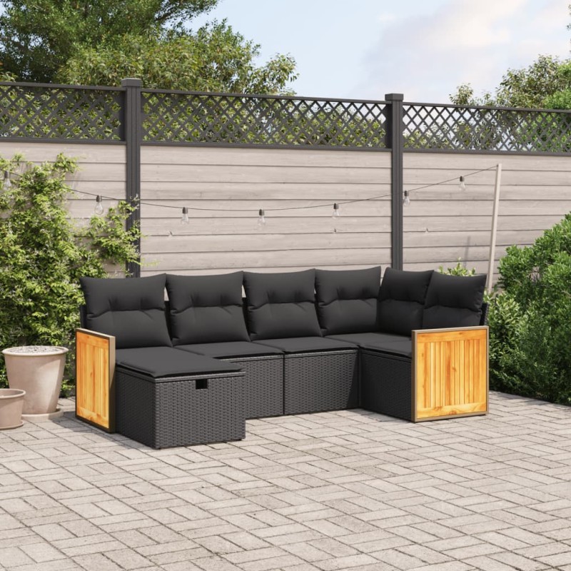 vidaXL Set Divano da Giardino 6 pz con Cuscini Nero in Polyrattan vidaXL Set Divano da Giardino 6 pz con Cuscini Nero in Polyrattan