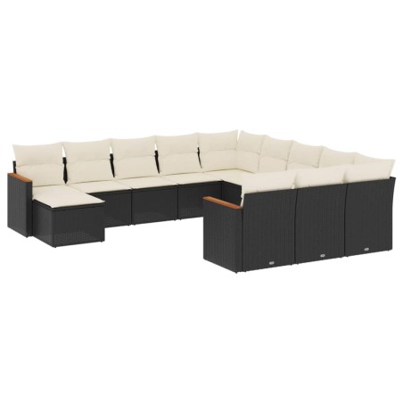vidaXL Set Divani da Giardino 12 pz con Cuscini Nero in Polyrattan