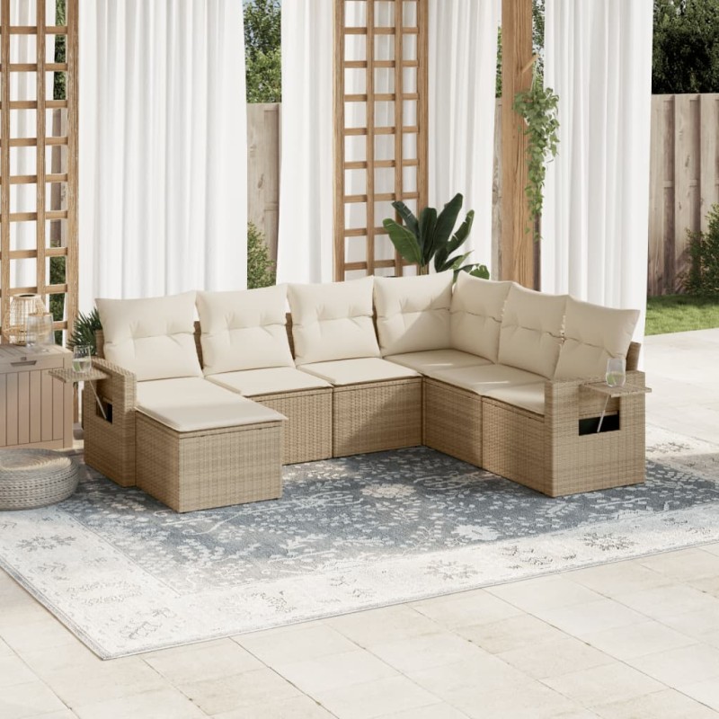 vidaXL Set Divani da Giardino 7 pz con Cuscini Beige in Polyrattan vidaXL Set Divani da Giardino 7 pz con Cuscini Beige in Polyrattan