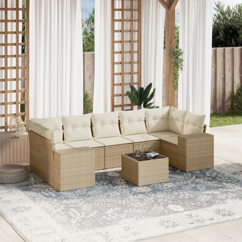 vidaXL Set Divano da Giardino 8 pz con Cuscini Beige in Polyrattan vidaXL Set Divano da Giardino 8 pz con Cuscini Beige in Polyrattan