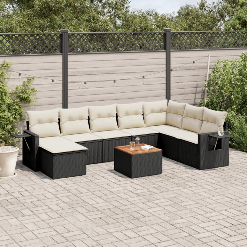 vidaXL Set Divani da Giardino 9 pz con Cuscini Nero in Polyrattan vidaXL Set Divani da Giardino 9 pz con Cuscini Nero in Polyrattan
