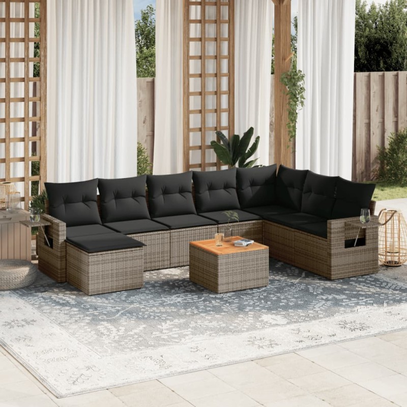 vidaXL Set Divano da Giardino 9 pz con Cuscini Grigio in Polyrattan vidaXL Set Divano da Giardino 9 pz con Cuscini Grigio in Polyrattan