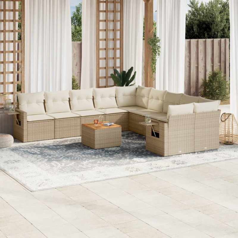 vidaXL Set Divani da Giardino 11 pz con Cuscini Beige in Polyrattan vidaXL Set Divani da Giardino 11 pz con Cuscini Beige in Polyrattan
