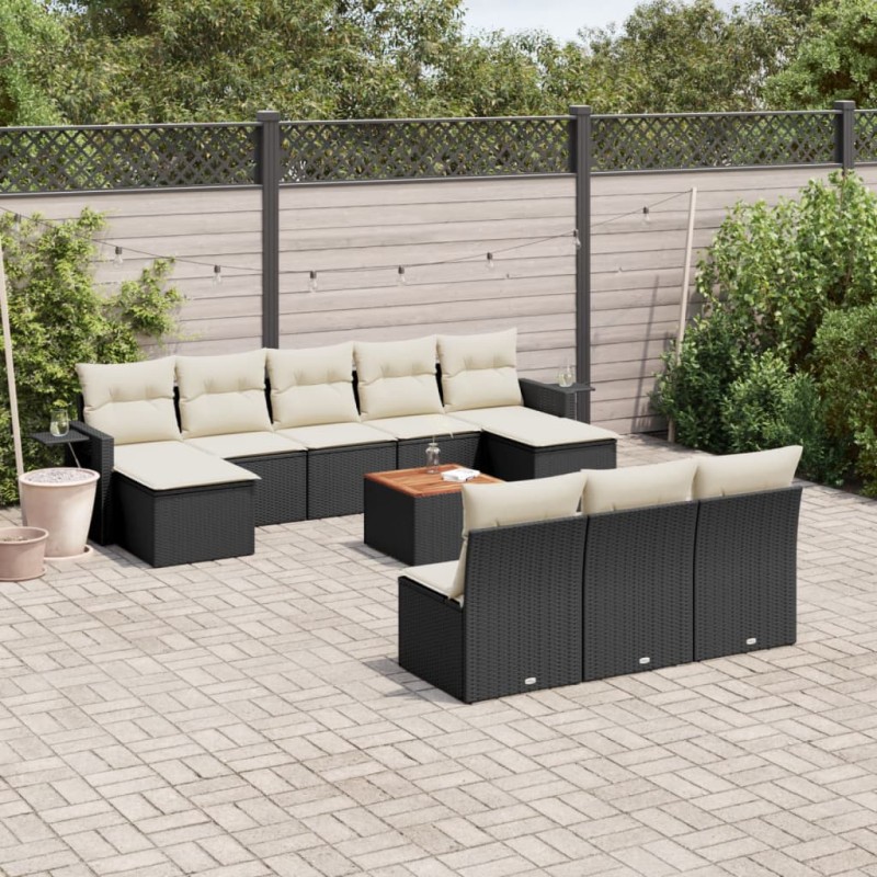 vidaXL Set Divani da Giardino 11 pz con Cuscini in Polyrattan Nero vidaXL Set Divani da Giardino 11 pz con Cuscini in Polyrattan Nero