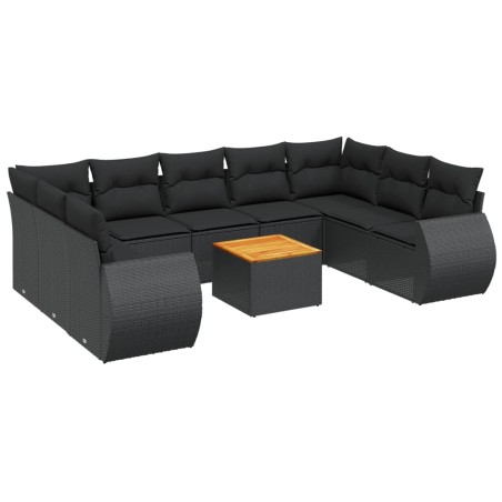 vidaXL Set Divani da Giardino 10pz con Cuscini in Polyrattan Nero