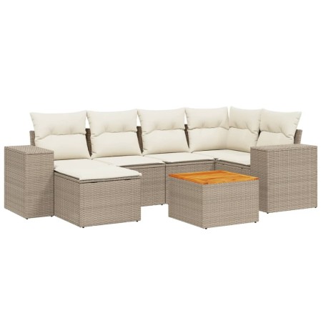 vidaXL Set Divani da Giardino 7 pz con Cuscini Beige in Polyrattan