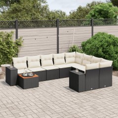 vidaXL Set Divani da Giardino 10pz con Cuscini in Polyrattan Nero