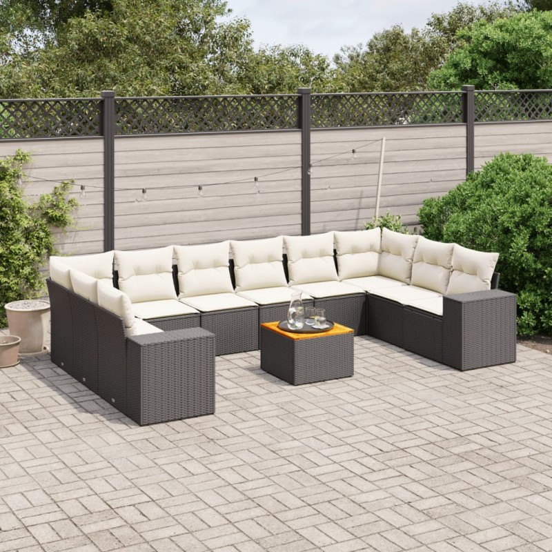 vidaXL Set Divani da Giardino 11 pz con Cuscini in Polyrattan Nero vidaXL Set Divani da Giardino 11 pz con Cuscini in Polyrattan Nero