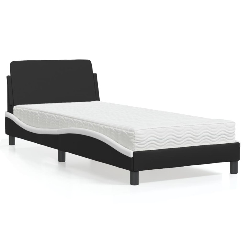 vidaXL Letto con Materasso Nero e Bianco 90x200 cm in Similpelle vidaXL Letto con Materasso Nero e Bianco 90x200 cm in Similpelle