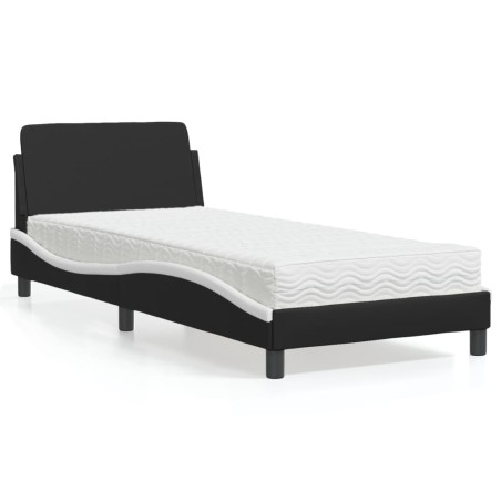 vidaXL Letto con Materasso Nero e Bianco 90x200 cm in Similpelle