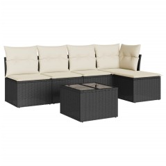 vidaXL Set Divano da Giardino 6 pz con Cuscini Nero in Polyrattan