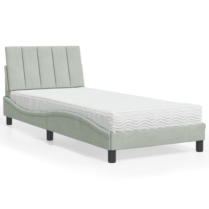 vidaXL Letto con Materasso Grigio Chiaro 80x200 cm in Velluto vidaXL Letto con Materasso Grigio Chiaro 80x200 cm in Velluto