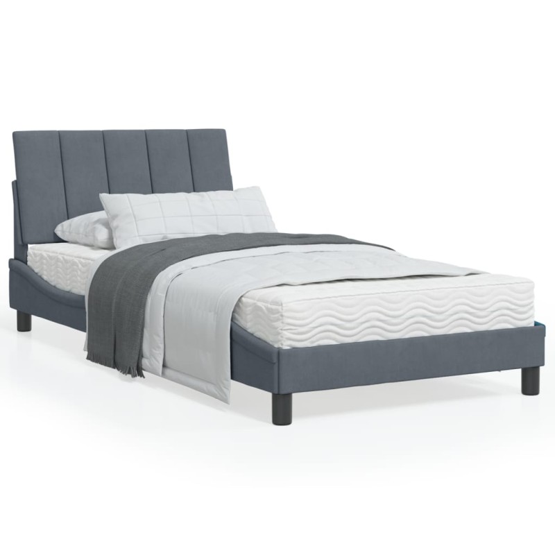 vidaXL Letto con Materasso Grigio Scuro 100x200 cm in Velluto vidaXL Letto con Materasso Grigio Scuro 100x200 cm in Velluto