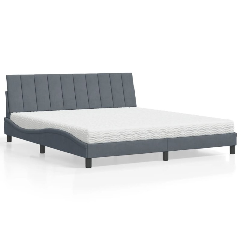 vidaXL Letto con Materasso Grigio Scuro 180x200 cm in Velluto vidaXL Letto con Materasso Grigio Scuro 180x200 cm in Velluto