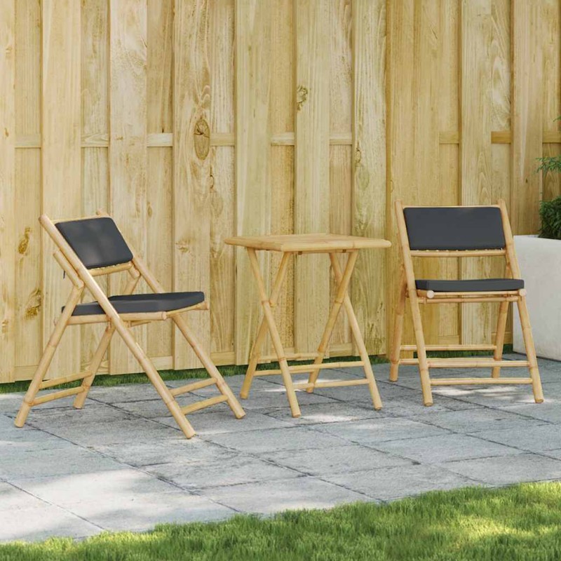 vidaXL Set da Bistrot Pieghevole 3pz con Cuscini Grigio Scuro Bambù vidaXL Set da Bistrot Pieghevole 3pz con Cuscini Grigio Scuro Bambù