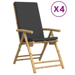vidaXL Sedie da Giardino Reclinabili 4 pz Cuscini Grigio Scuro Bambù