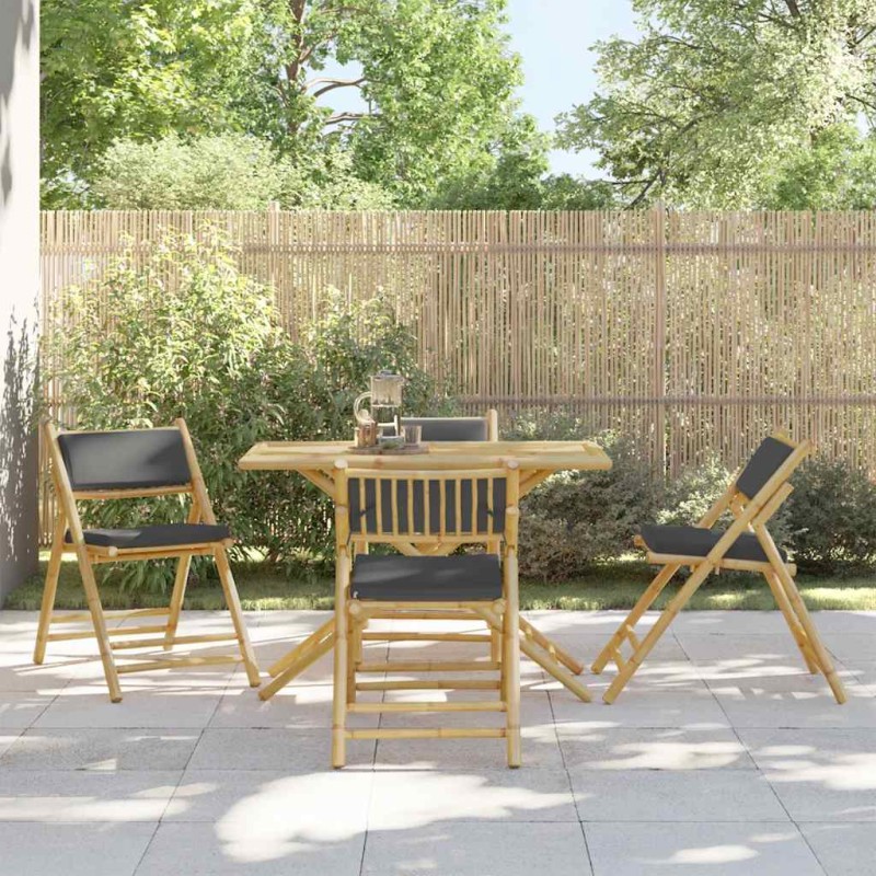 vidaXL Set da Bistrot Pieghevole 5pz con Cuscini Grigio Scuro Bambù vidaXL Set da Bistrot Pieghevole 5pz con Cuscini Grigio Scuro Bambù