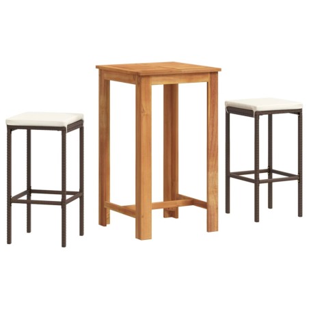 vidaXL Set Bar da Giardino 3 pz Marrone in Legno Acacia e Polyrattan